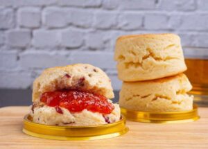 A close-up of a perfectly baked Coronation Biscuit.