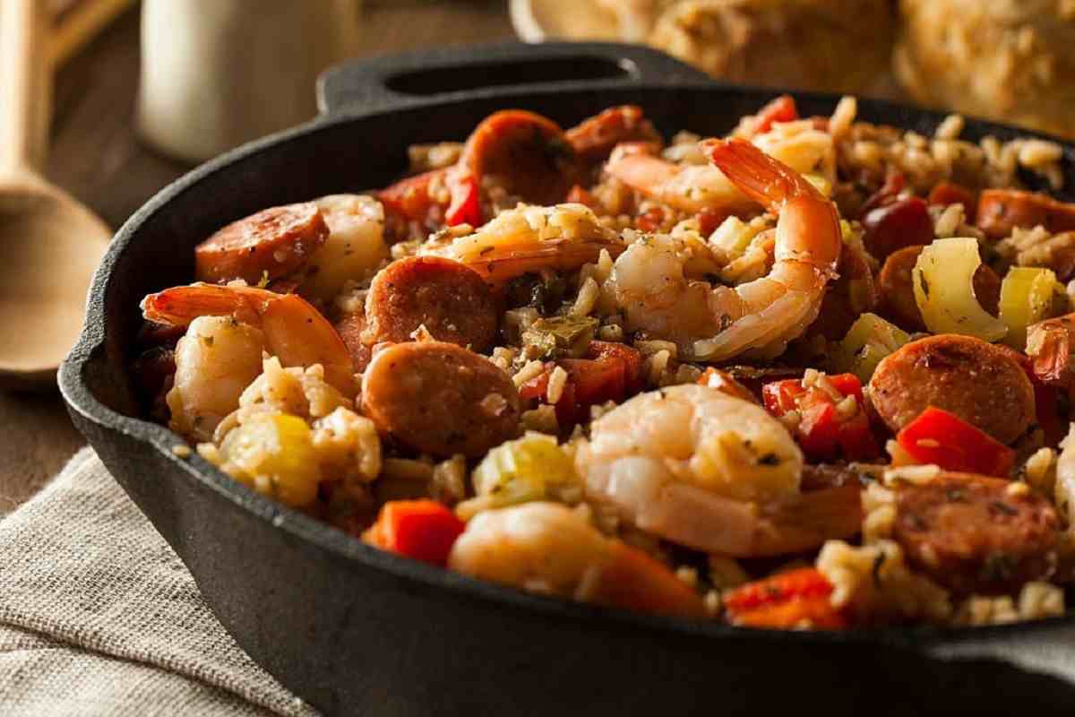A steaming pot of Chicken Jambalaya